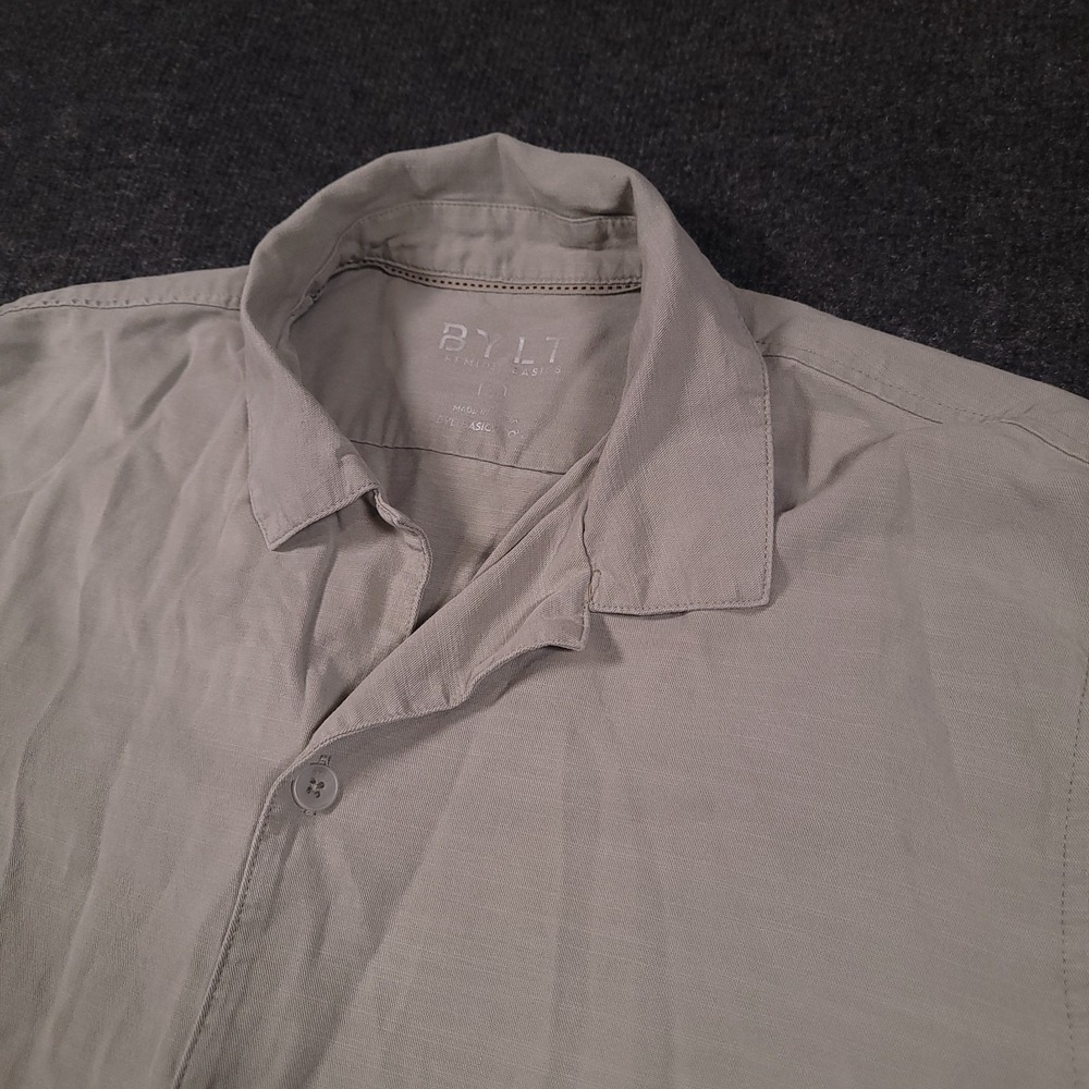 BYLT Premium Basics Gray Short Sleeve Button Up Polo Shirt Mens L‎